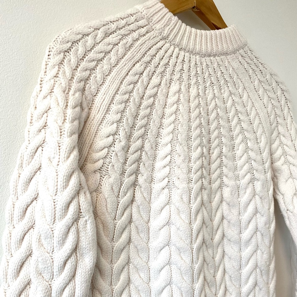 Chunky Cable Knit Sweater Off White Thick Ann Taylor Weekend Cozy Crew Neck
